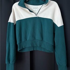 Abercrombie & Fitch Teal and Cream Quarter-Zip Sweatshirt